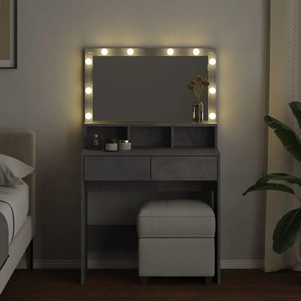 Toucador com LED 80x41x134,5 cm cinzento cimento