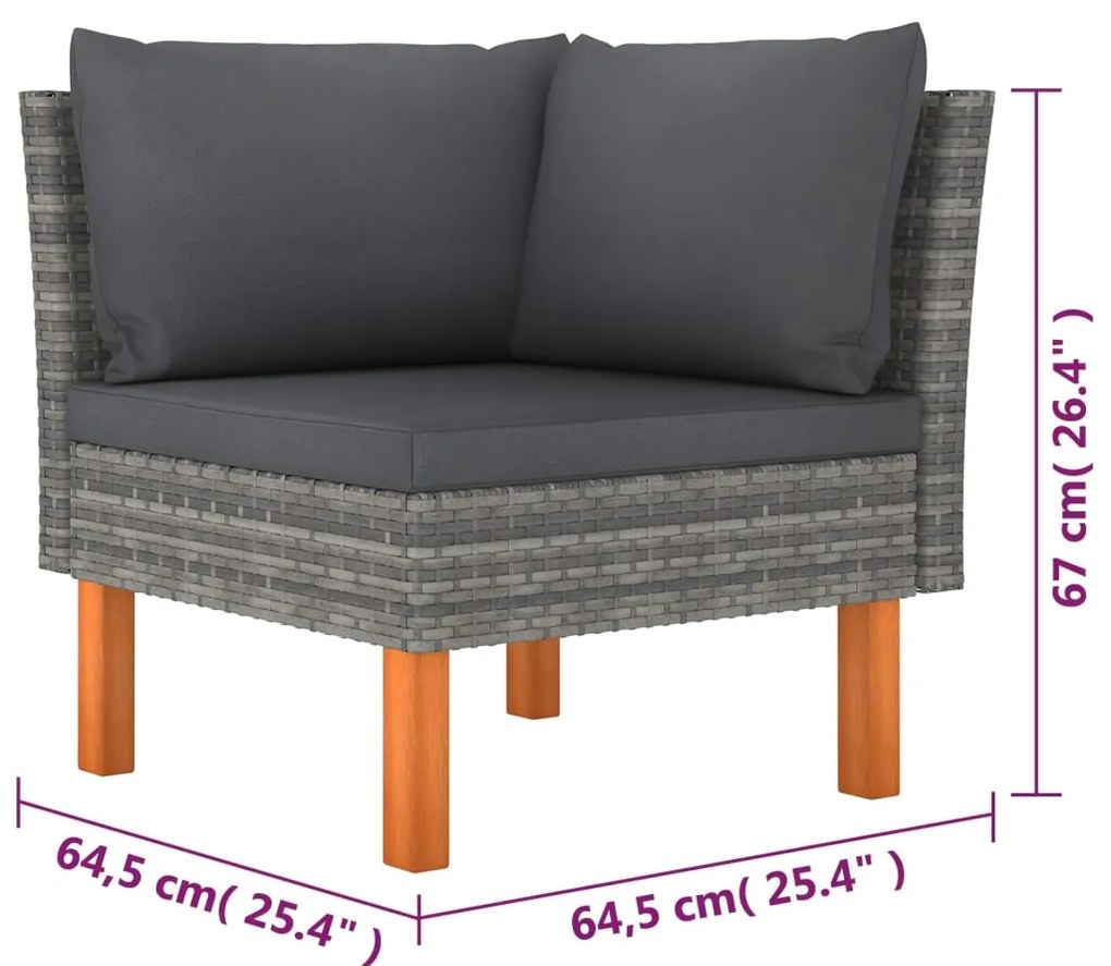 6 pcs conjunto lounge de jardim c/ almofadões vime PE cinzento