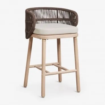 Pack De 2 Bancos Altos Em Madeira De Acácia E Corda Trançada Capri Castanho Chocolate & ↑65 Cm - Sklum