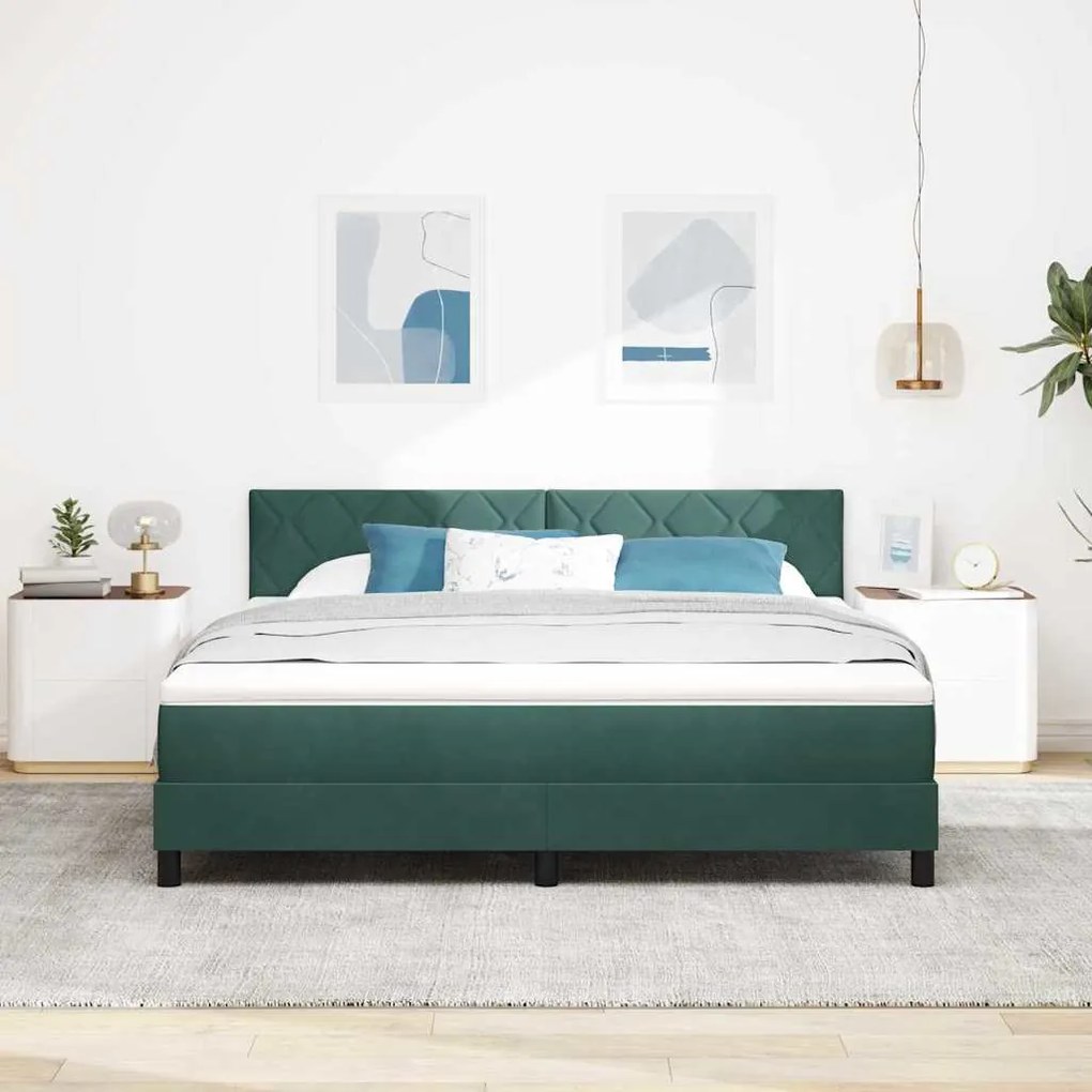 vidaXL Cama Box com Colchão &amp; LED Verde Escuro 180x200 cm Veludo