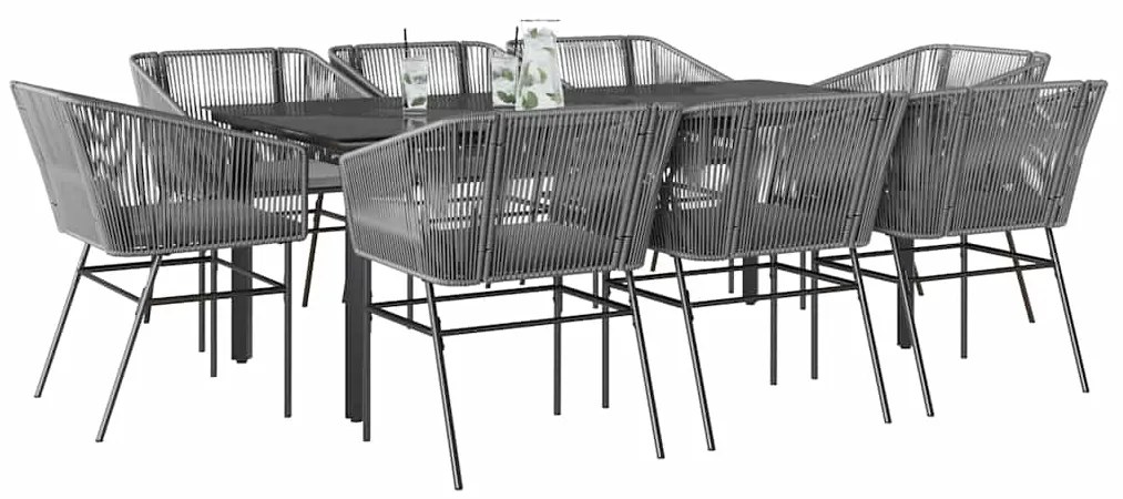 Conjunto jantar jardim 9 peças almofadas vidro vime cinzento PE