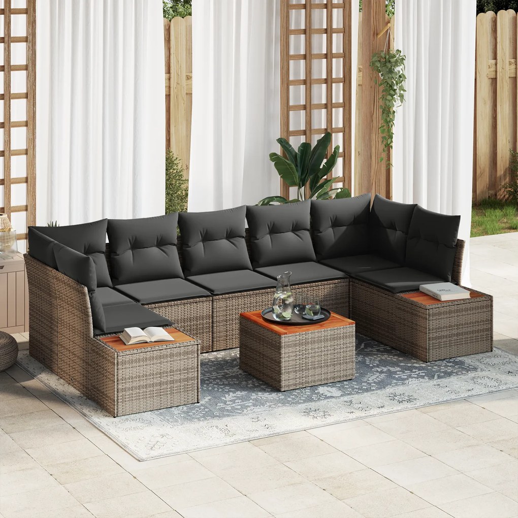Conjunto de Sofá de Jardim vidaXL de 8 Peças com Almofadas Cinza Vime