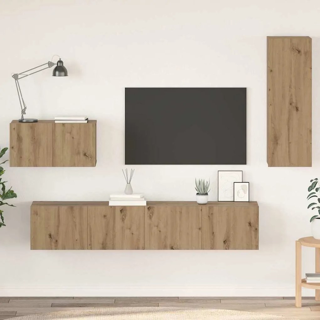 Gabinete de TV de Parede 4 pcs Carvalho Artesanal