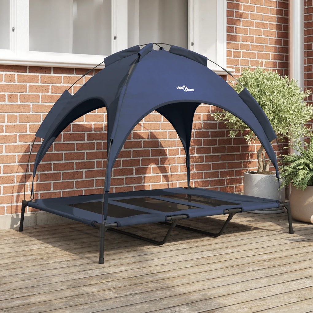 vidaXL Cama Elevada para Cães com Toldo Removível Azul-marinho XL Aço