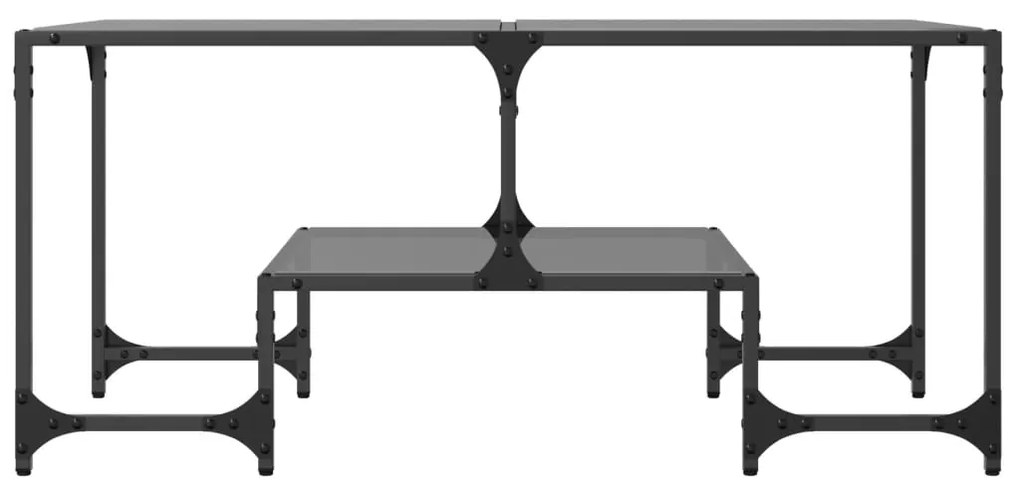 Mesa de centro com topo em vidro preto 98,5x50x45 cm aço