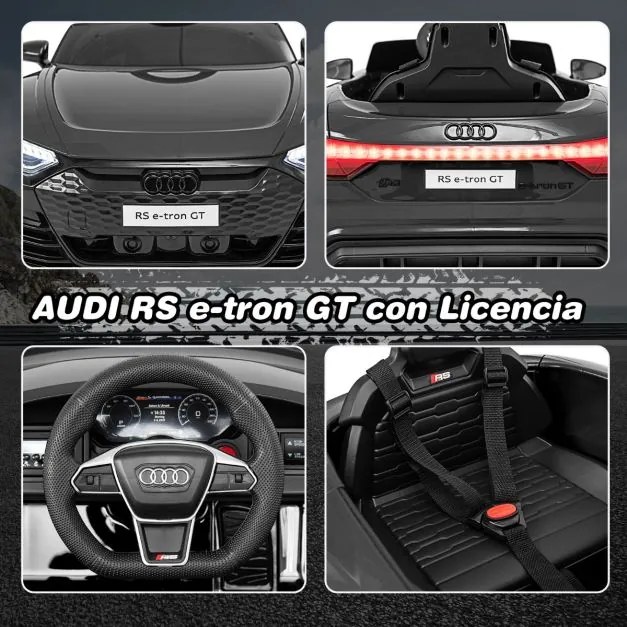 Carro elétrico para crianças Audi RS E-tron GT Licenciado 12V com controlo remoto e luzes LED 104 x 58 x 41 cm Preto