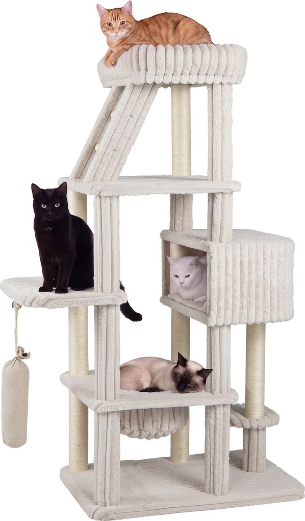 Árvore para Gatos Multinível, 91 x 61 x 180 cm, Sistema Antitombo, Bege