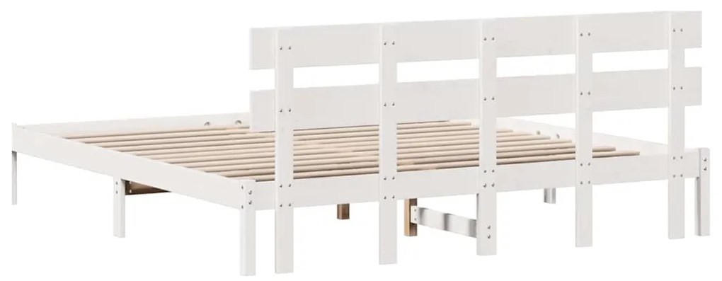 Estrado de Cama com Cabeceira Branca 200x200 cm em Madeira Maciça de P