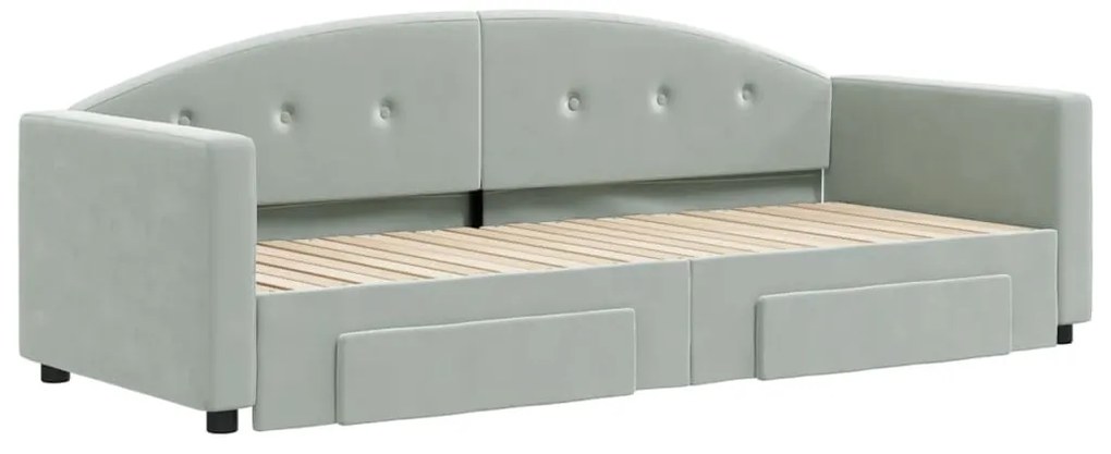 Sofá-cama c/ gavetão e gavetas 80x200 cm veludo cinzento-claro