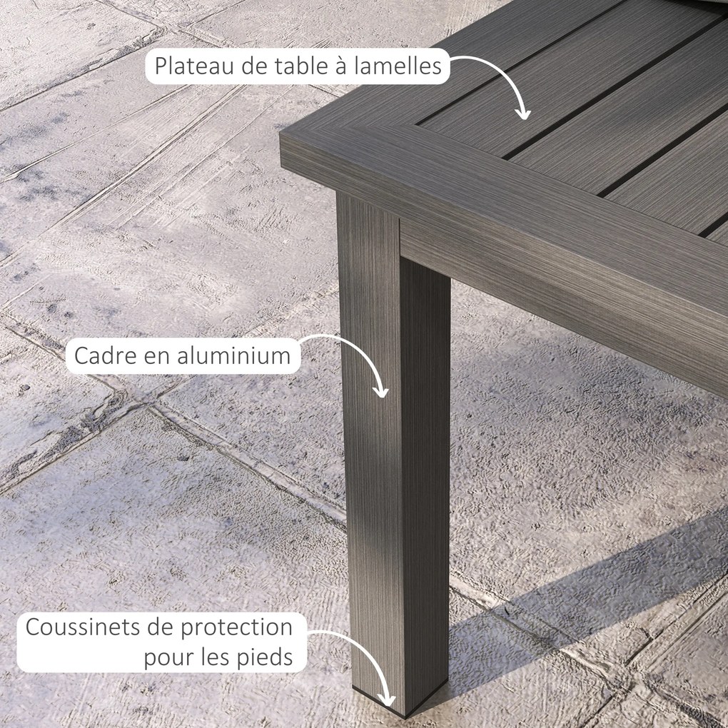 Mesa de centro retangular com tampo de ripas para interior/exterior em alumínio, 100 x 60 x 37 cm, castanho