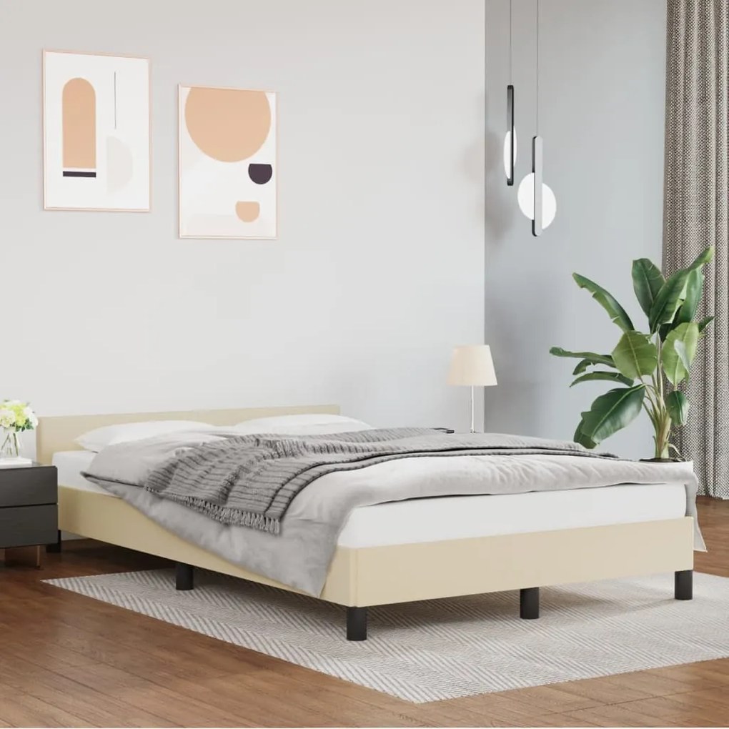 347491 vidaXL Estrutura de cama c/ cabeceira couro artificial 120x200cm creme