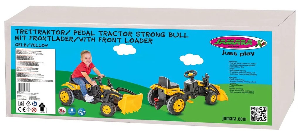 Tractor a pedais para crianças com pá Strong Bull Amarelo