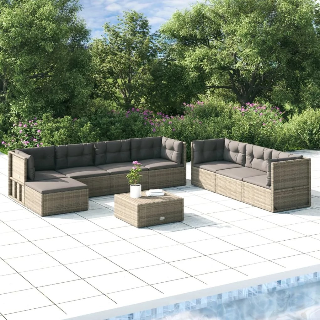 vidaXL 8 pcs conjunto lounge de jardim c/ almofadões vime PE cinzento