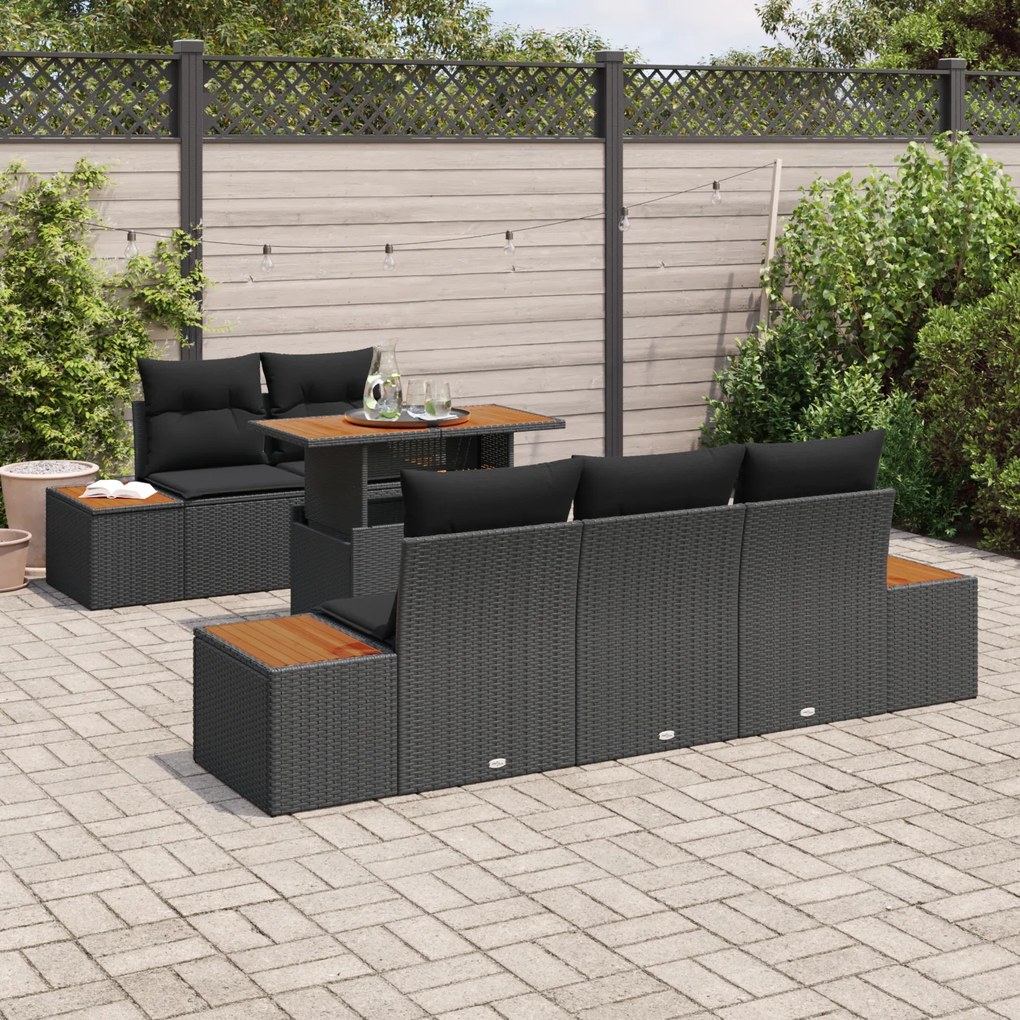 Conjunto de Sofá de Jardim de 6 Peças com Almofadas de Rattan Poliprop