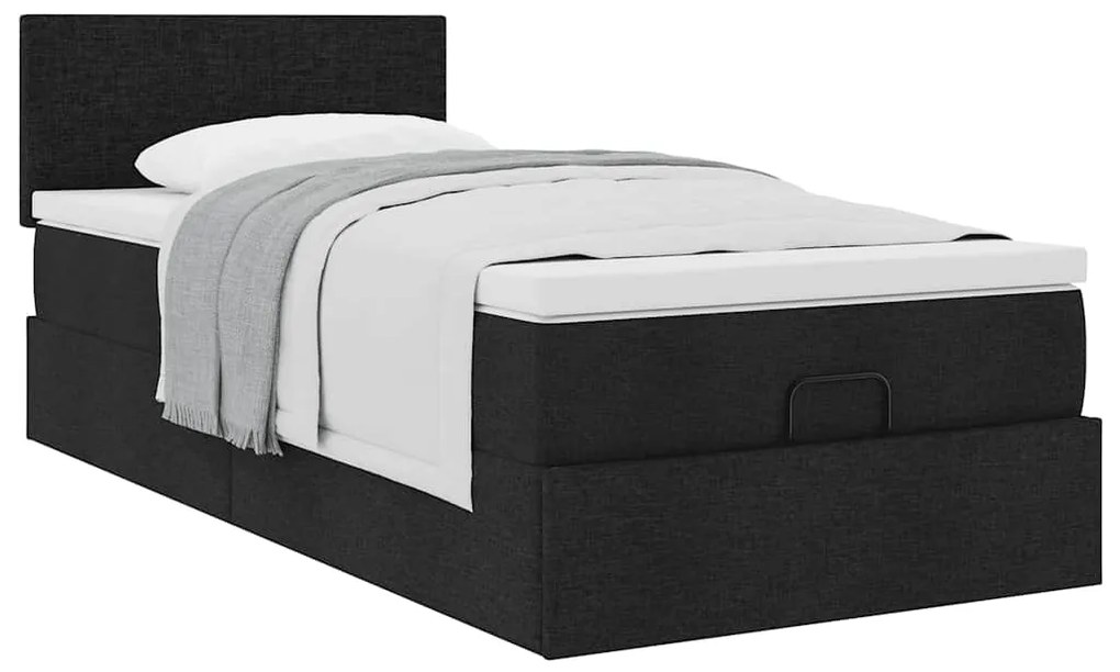 Cama otomana com colchão 100x200 cm tecido preto
