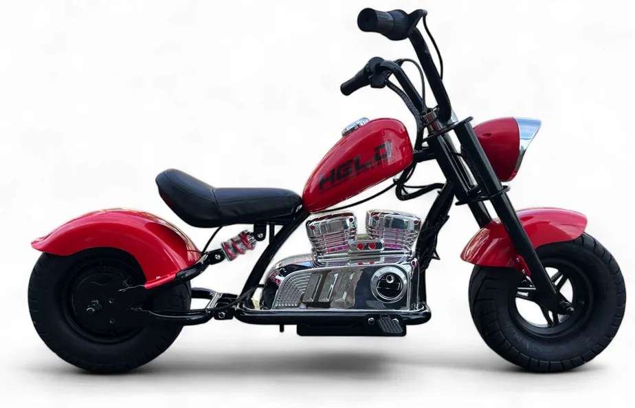 Mota elétrica infantil de 24V Chopper Warrior pneus pneumáticos e assento em pele sintética Vermelha
