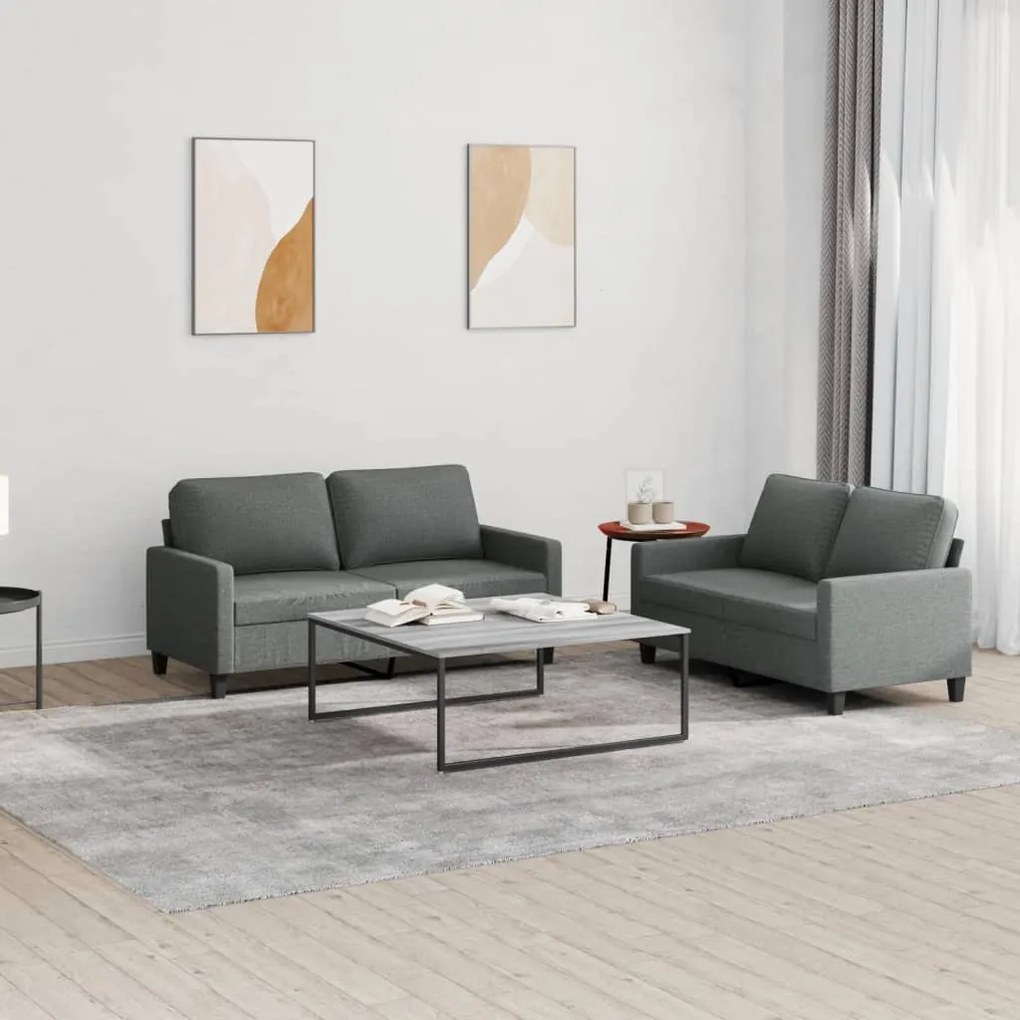 3201445 vidaXL 2 pcs conjunto de sofás com almofadões tecido cinzento-escuro