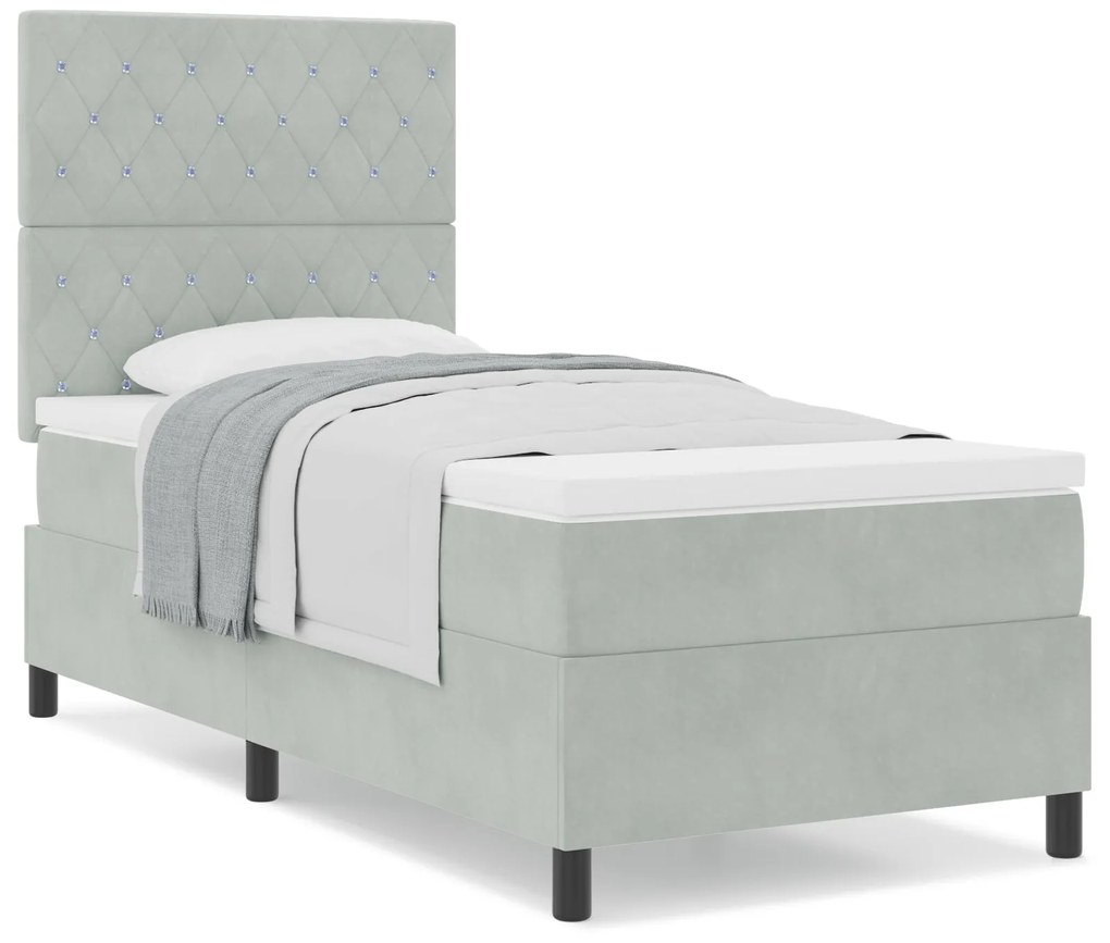 Cama Box Spring com Colchão Cinza Claro 90x200 cm Veludo