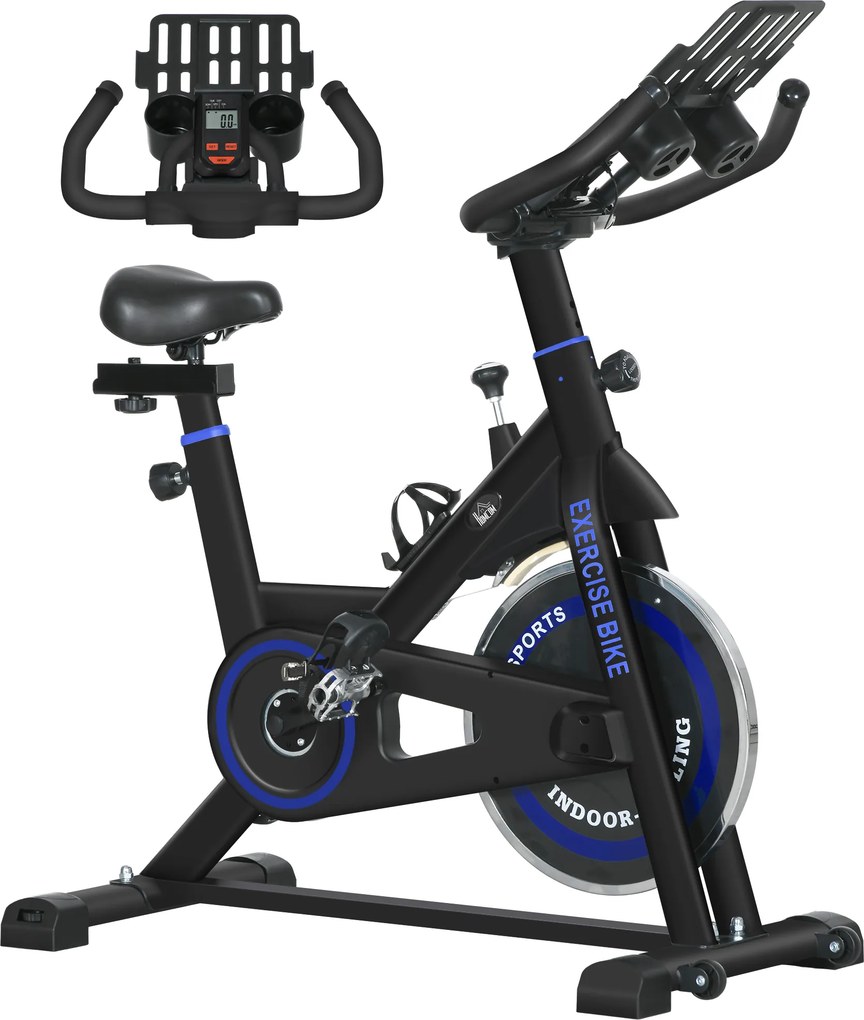 Bicicleta Estática com Volante de Inércia 8 kg Ecrã LCD Guiador e Assento Ajustáveis 103x53x110-114 cm Azul