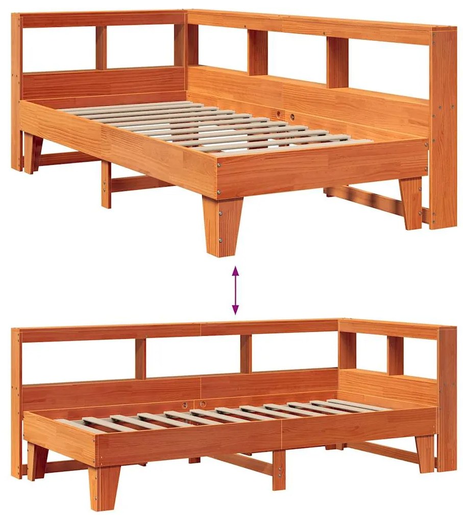 Cama com estante sem colchão 75x190cm pinho maciço castanho-mel