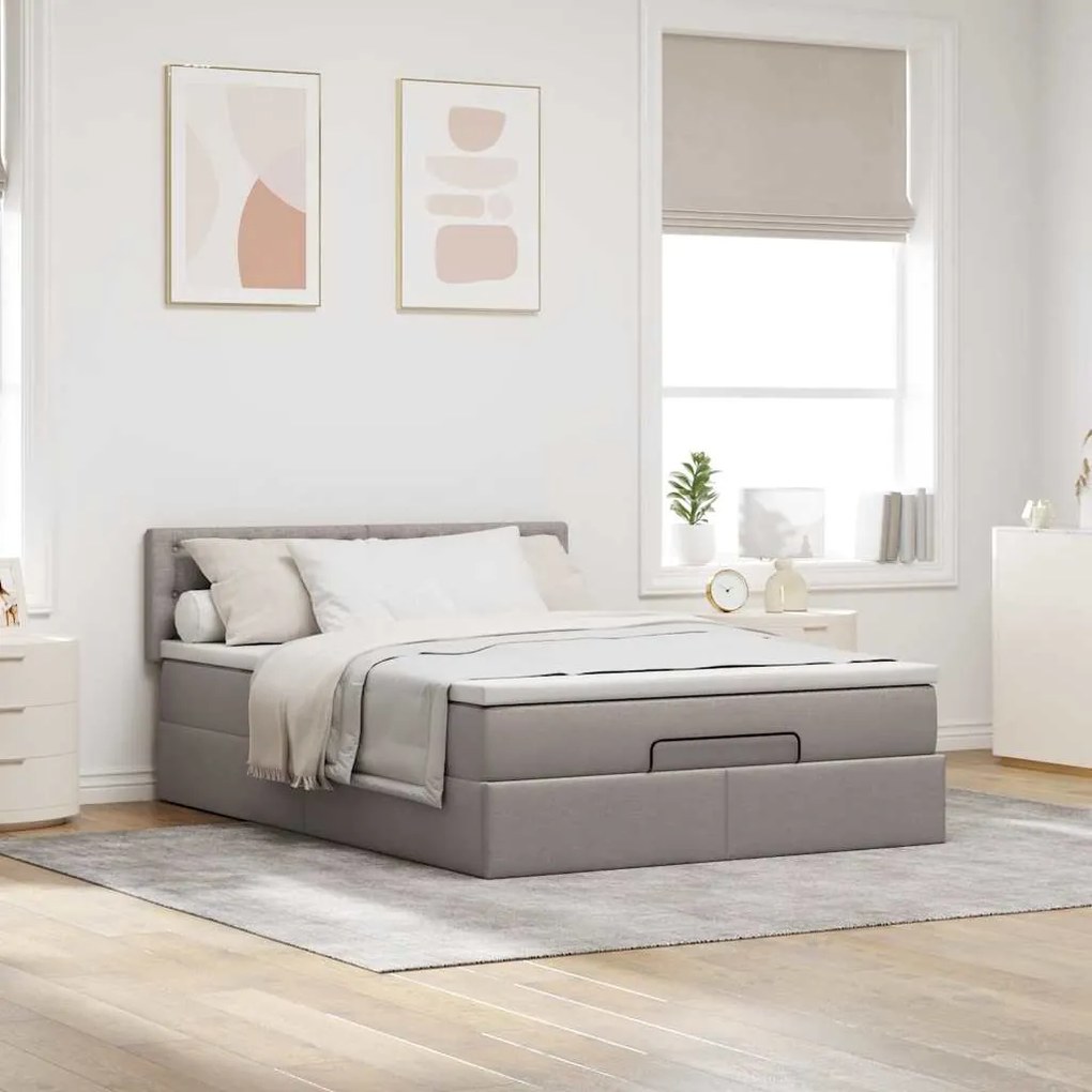 Cama otomana com colchão 140x200 cm tecido cinza