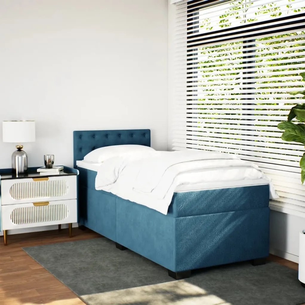 Cama boxspring com colchão 90x190 cm veludo azul