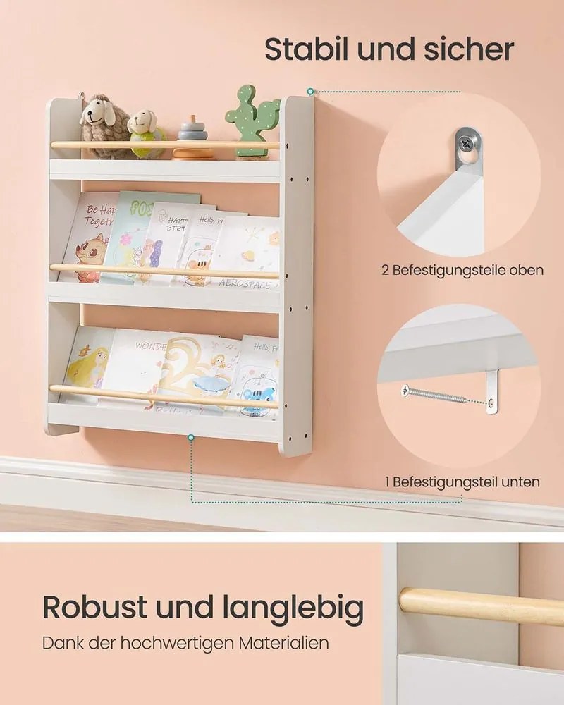 Estante para quarto infantil 12 x 60 x 75 cm com 3 prateleiras em branco