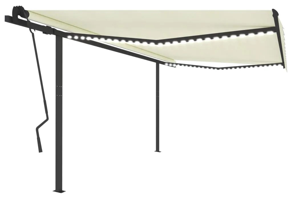 vidaXL Toldo retrátil manual com luzes LED 4,5x3,5 m cor creme