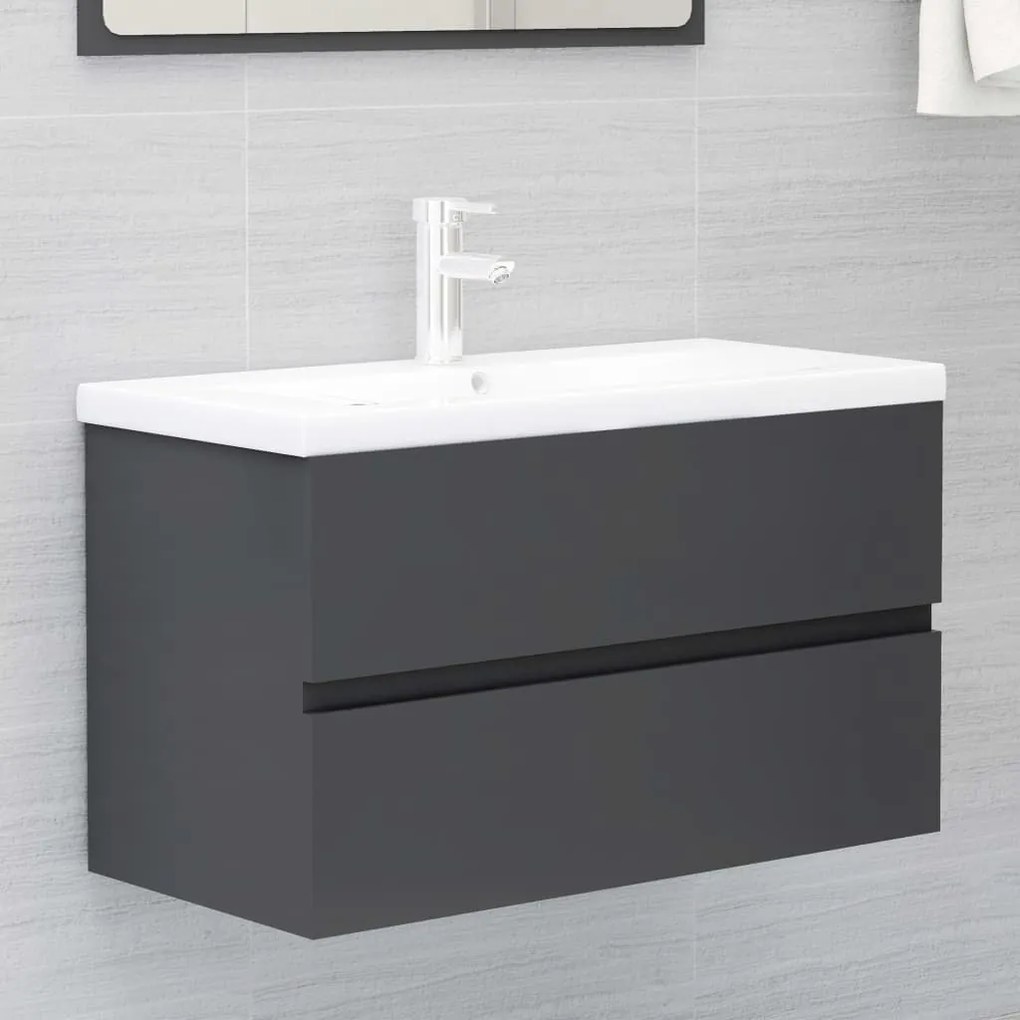 vidaXL Armário lavatório 80x38,5x45 cm derivados de madeira cinzento