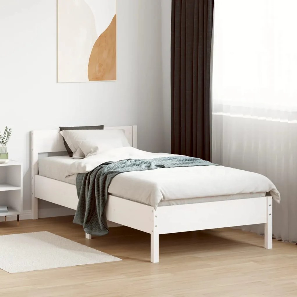 Estrutura de cama com cabeceira 100x200cm pinho maciço branco