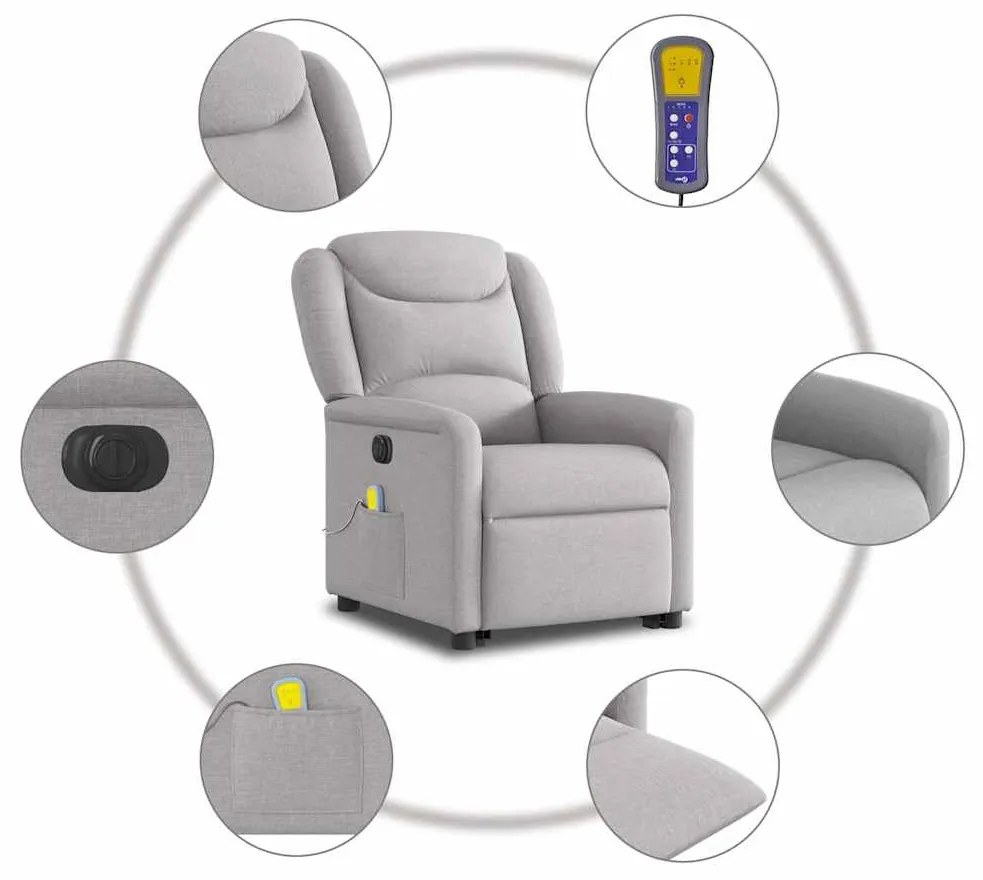 Poltrona elétrica elevatória massagens tecido cinzento-nublado