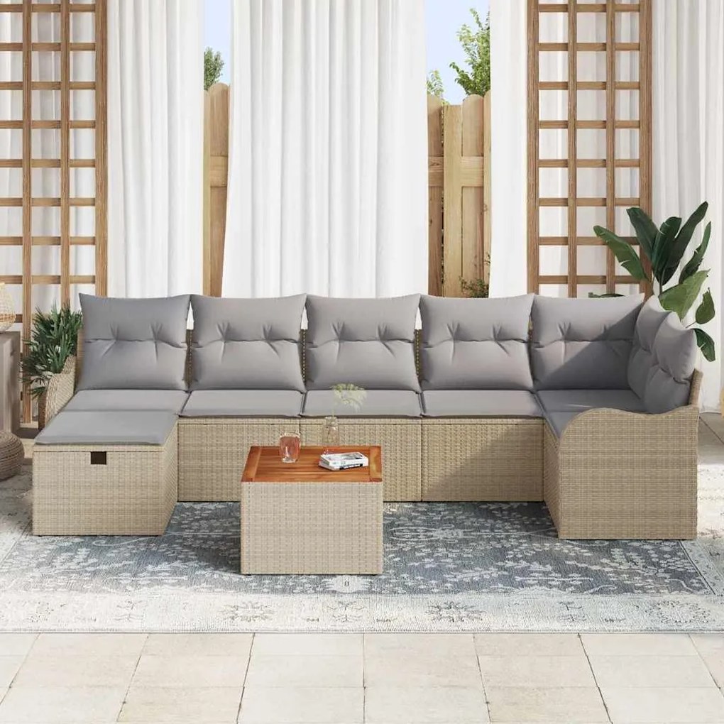 Conjunto de Sofás de Jardim vidaXL 8 Peças com Almofadas Bege Rattan P