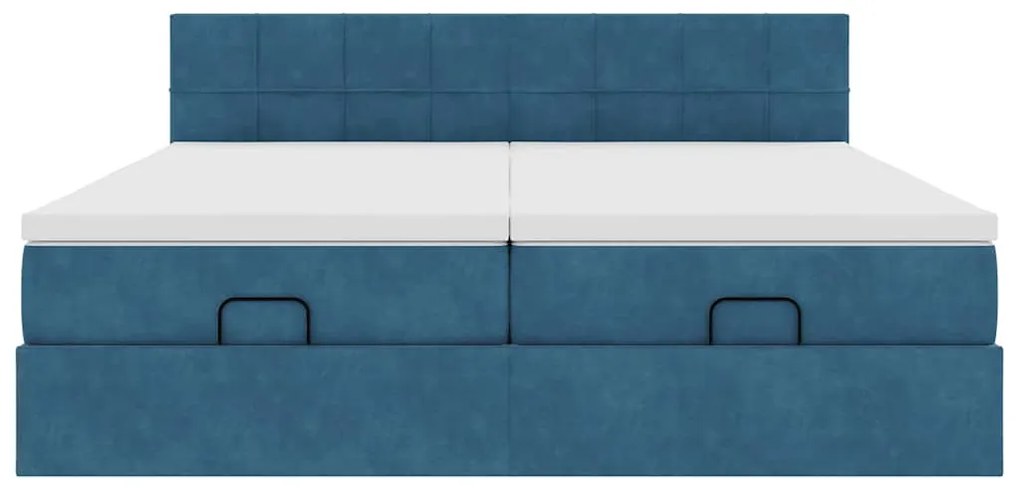 Estrutura cama otomana colchões 180x200 cm veludo azul escuro