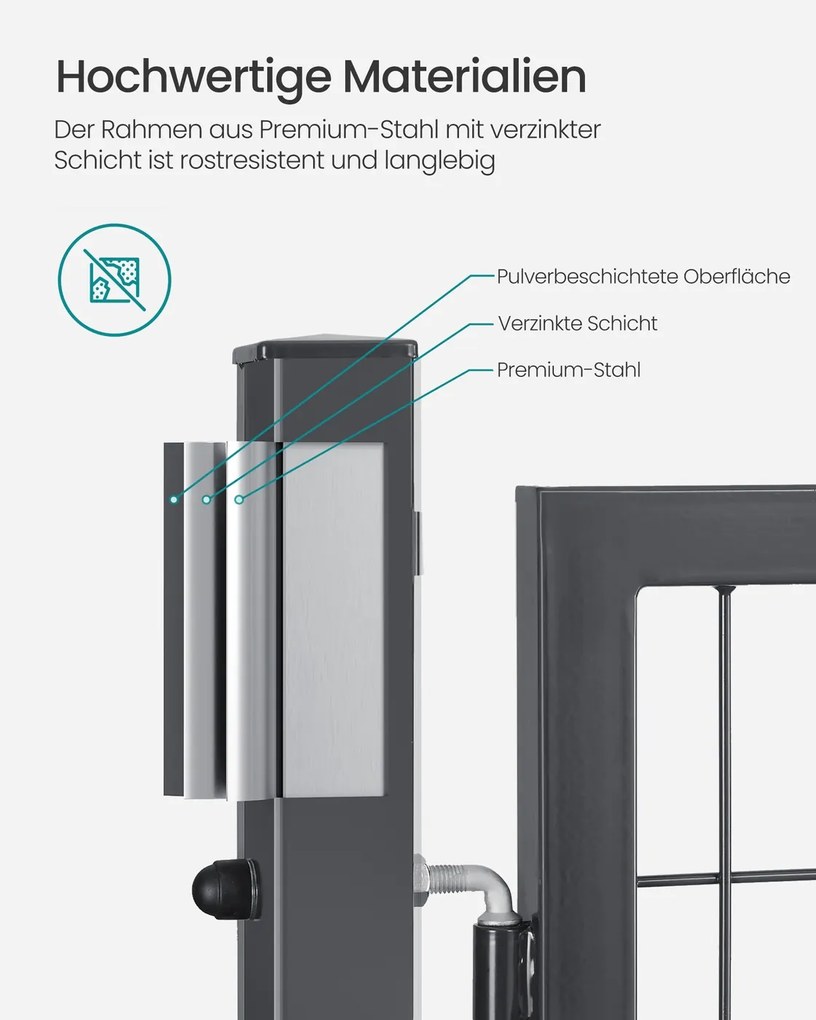 Portão de jardim com fechadura, 106 x 160 cm, aço galvanizado cinzento