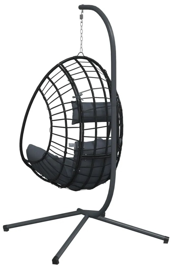 Cadeira forma de ovo suspensa c/ suporte vime/aço antracite