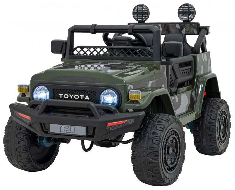 Jipe elétrico para Crianças Toyota FJ Cruiser 12V 4x4, Rodas Espuma EVA, Assentocouro ecológico Verde Camuflado