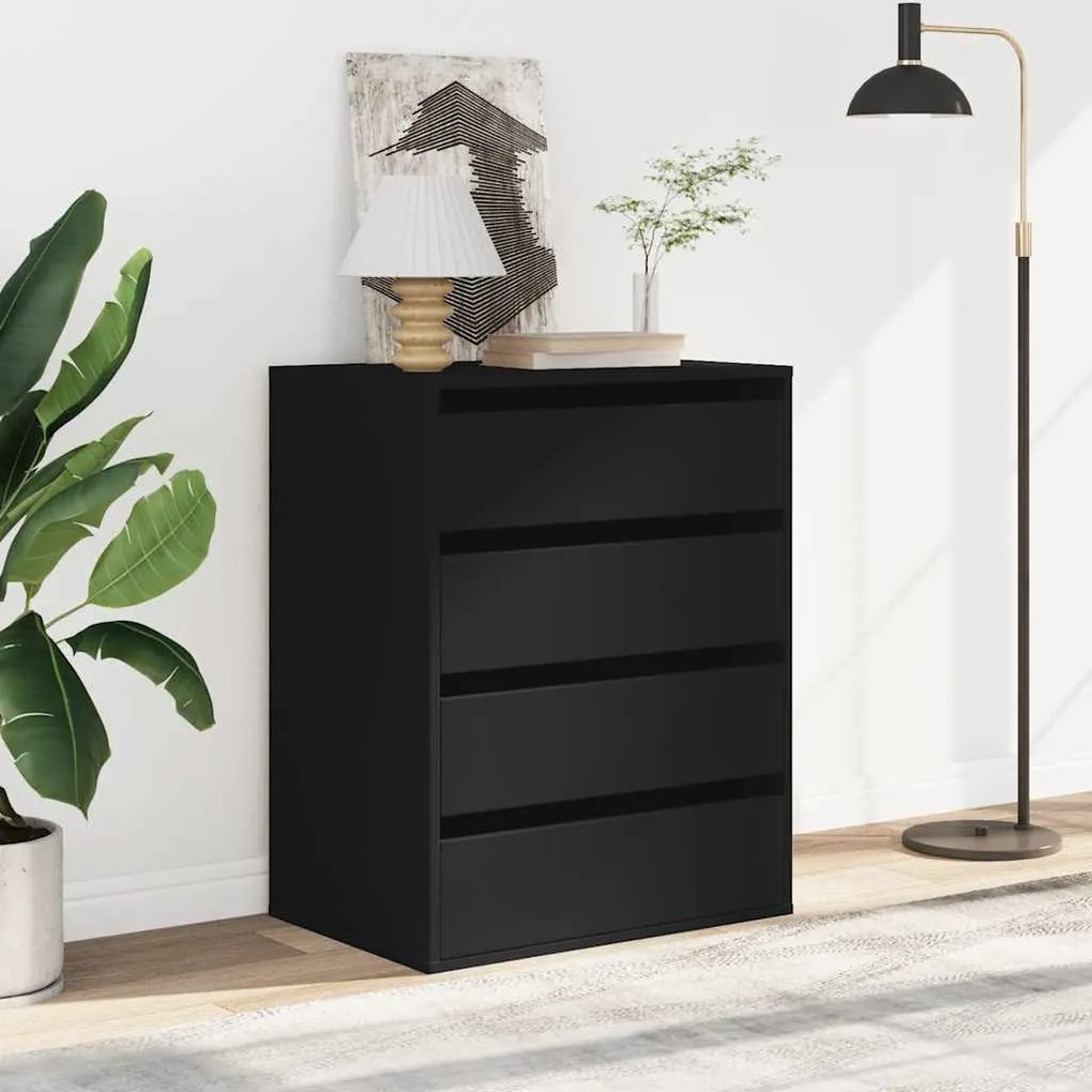 Cómoda com 4 Gavetas - 60x41x76 cm - derivados de madeira - preto