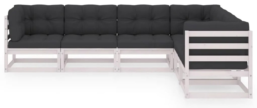 6 pcs conjunto lounge de jardim c/ almofadões pinho maciço