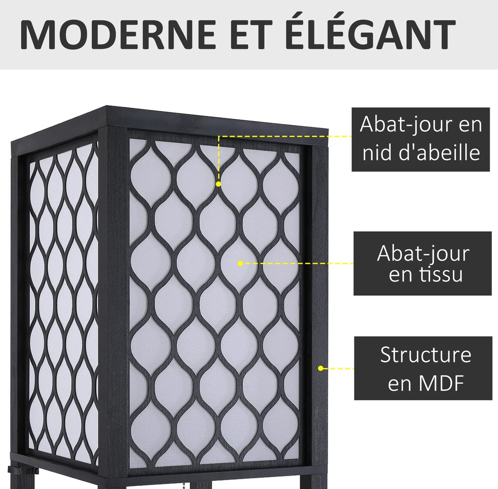 Candeeiro de pé com prateleiras Candeeiro com prateleiras 26 x 26  x 160  cm 4 níveis MDF preto com padrão em forma de favo de mel preto, branco