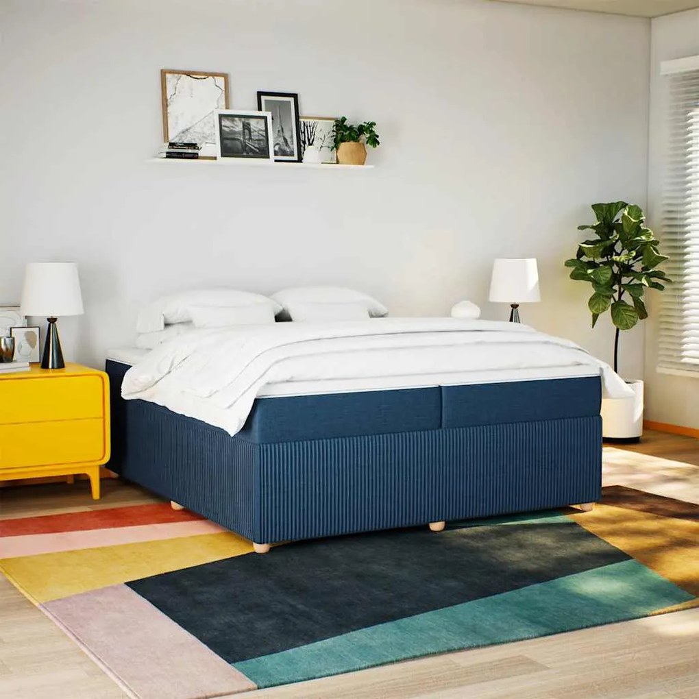 Cama com molas/colchão 200x200 cm tecido azul