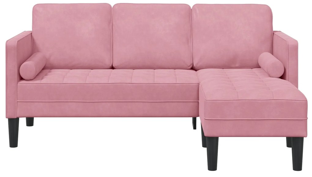 Sofá de 3 Lugares com Chaise em L Rosa Claro 160 cm Veludo