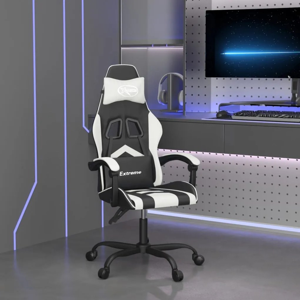 vidaXL Cadeira gaming giratória couro artificial preto e branco