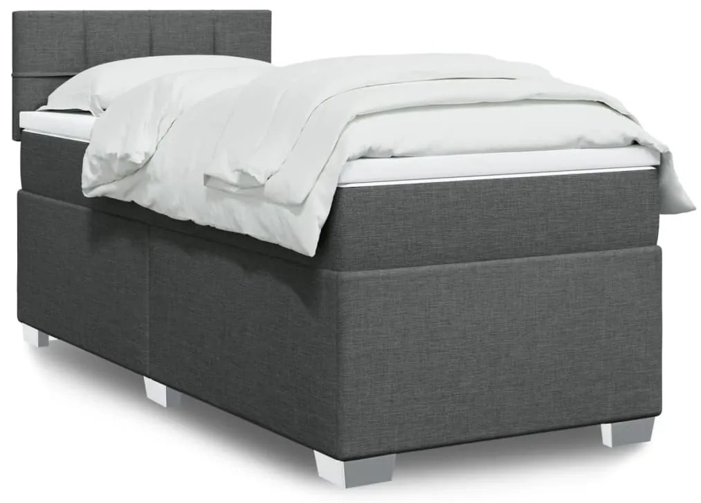 vidaXL Cama com molas/colchão 90x200 cm tecido cinzento-escuro