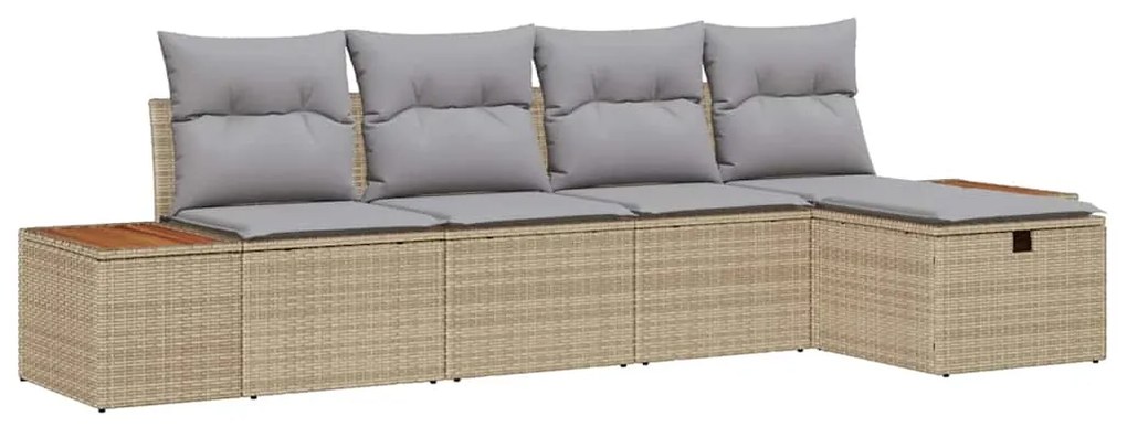 Conjunto de Sofá de Jardim vidaXL de 5 Peças com Almofadas Bege Polira