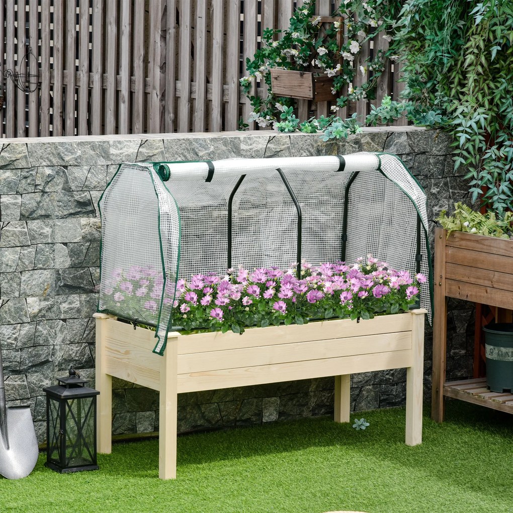 Horta Vertical Elevada de Madeira 121x55x117cm com Cobertura de Proteç
