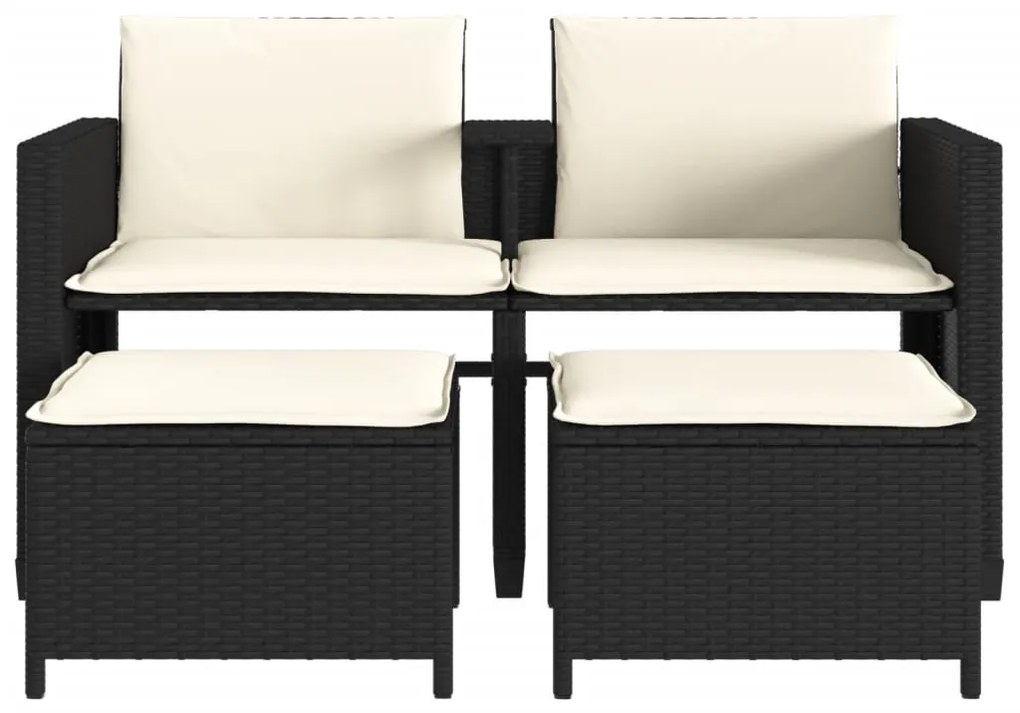 Sofá de jardim de 2 lugares com mesa e bancos vime PE preto
