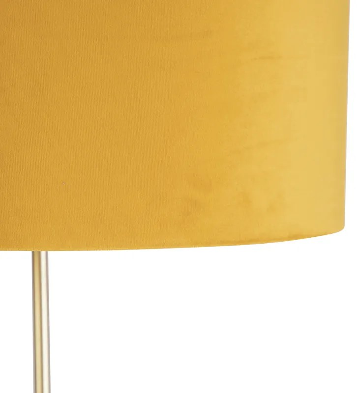 Candeeiro de pé ouro / latão com sombra de veludo amarelo 40/40 cm - Parte Country / Rústico