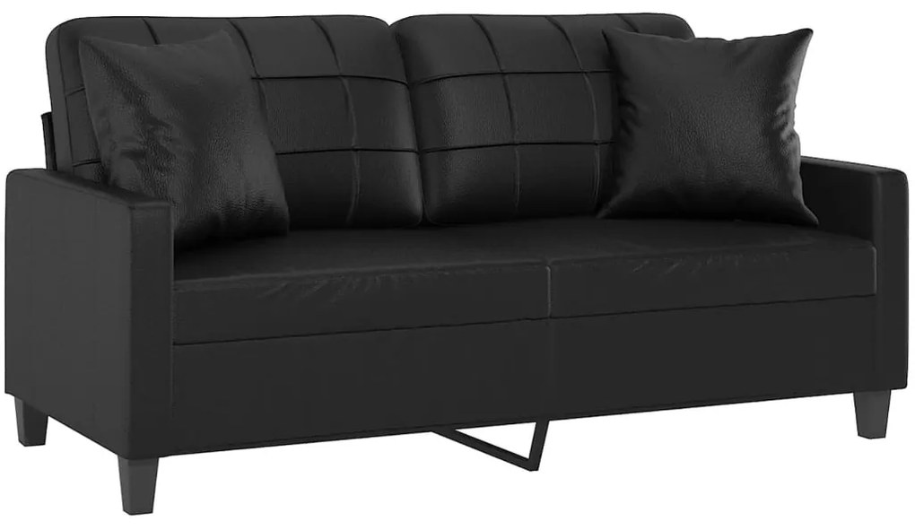 Sofá 2 lugares + almofadas decoração 140 cm couro artif. preto