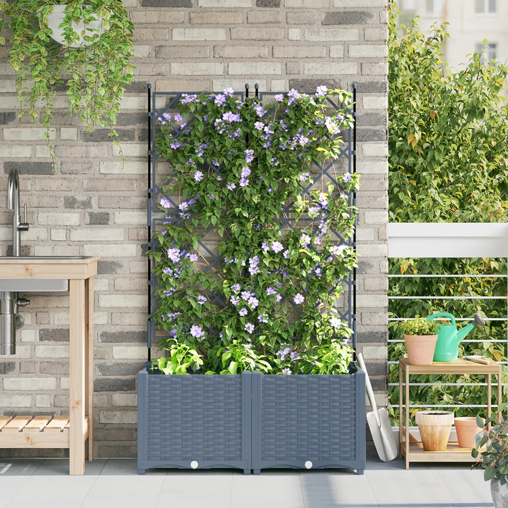 vidaXL Vaso de Jardim com Treliça 2 pcs Cinzento-claro 80x40x143 cm