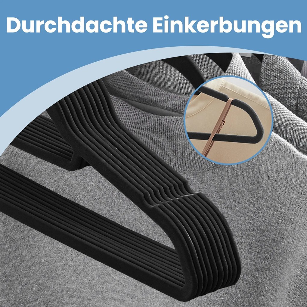 Conjunto de 50 cabides de veludo 41,5 x 21,5 cm pretos